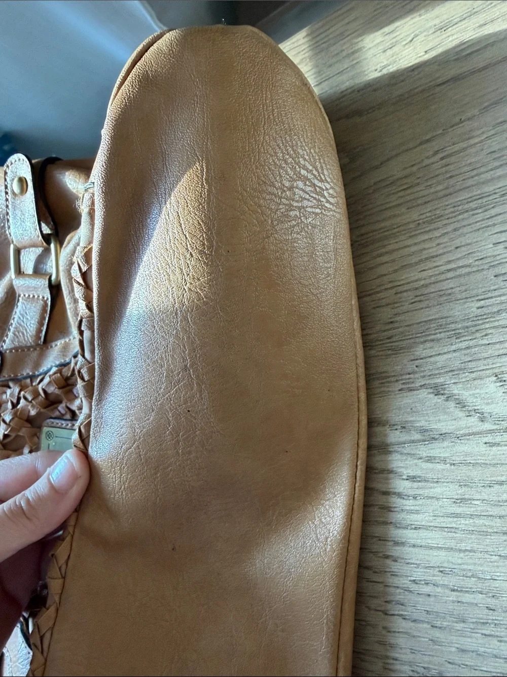 VTG Nicole by Nicole Miller Tan Woven Tote with Round Handles